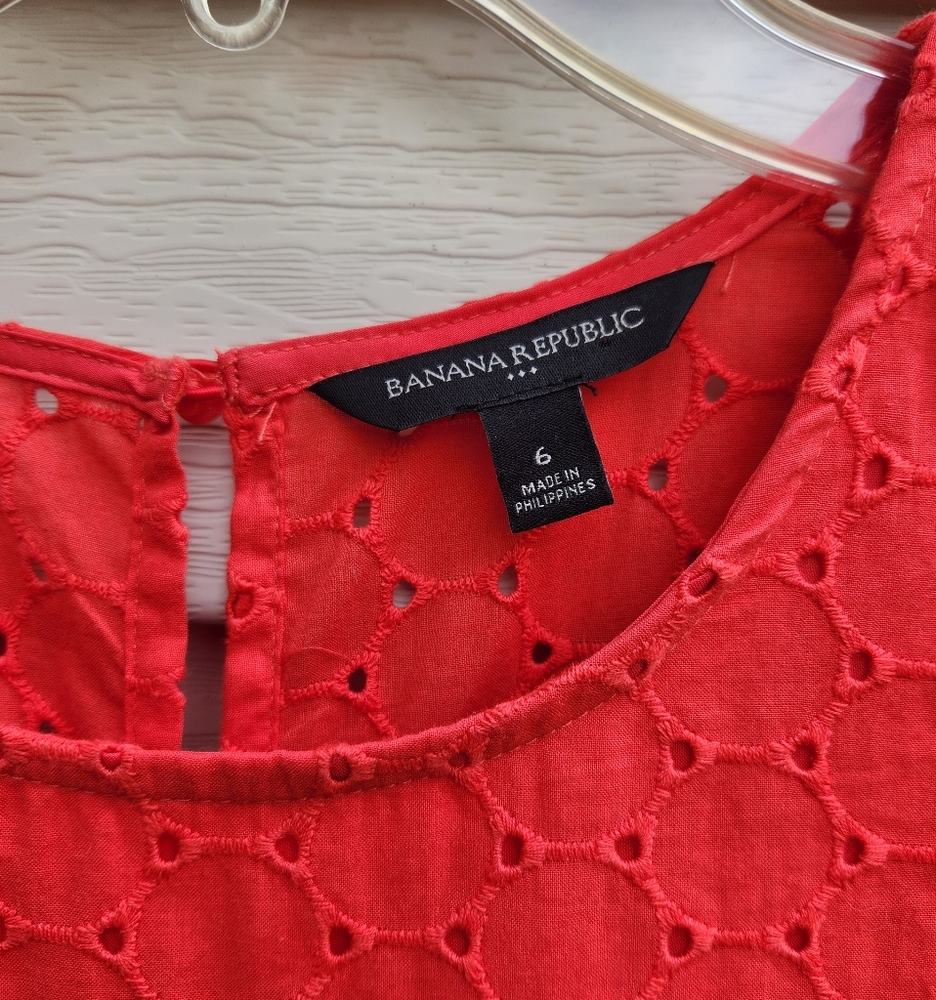 Banana Republic Vibrant Red Coral Eyelet Dress Romper Pantsuit - Picture 5 of 13
